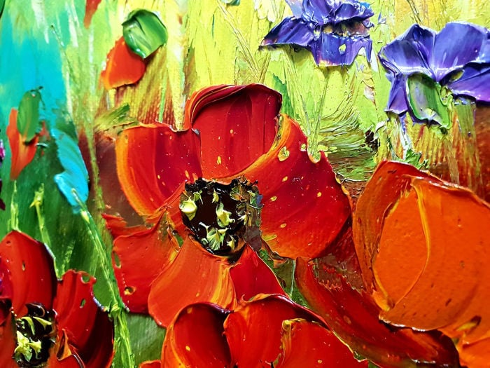 " Flowers in the Meadow " schilderij van Urszula Lemańska, 30 % Korting!