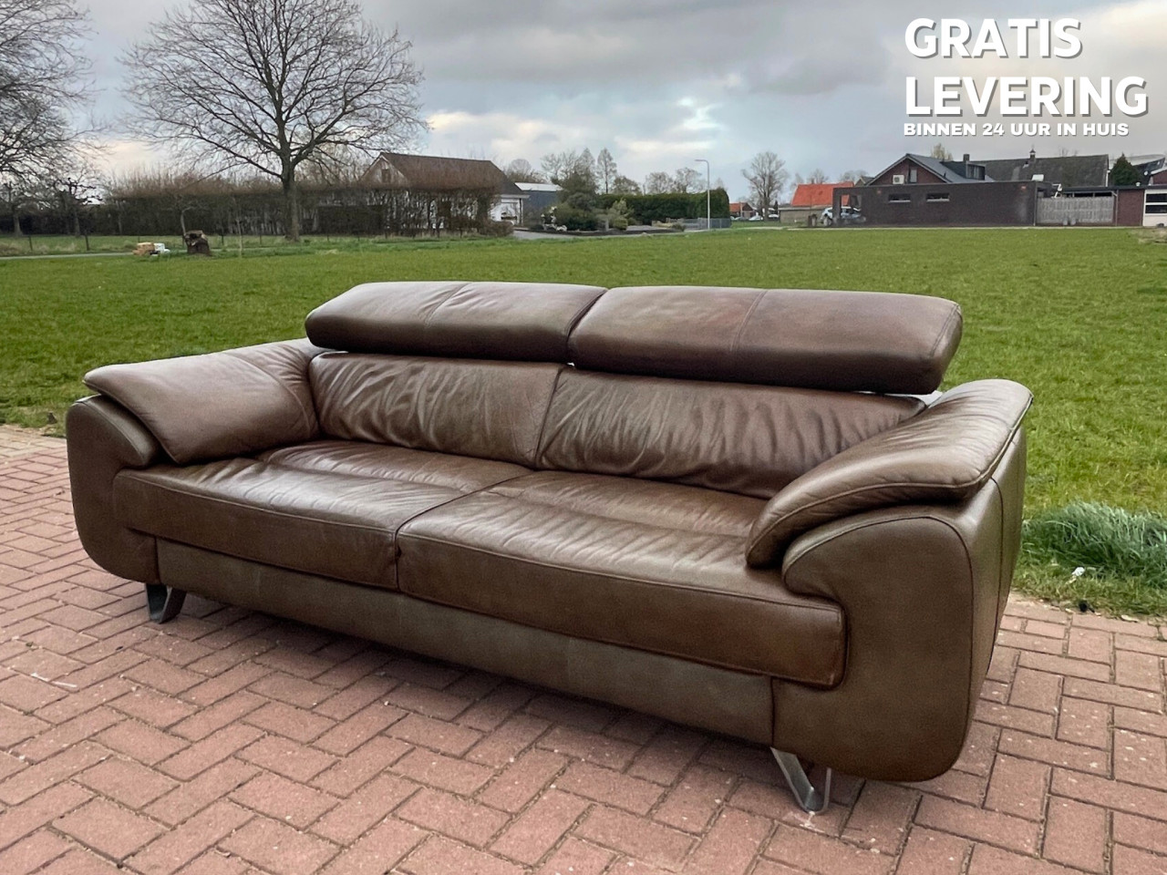GRATIS LEVERING HEEL NL Henders & Hazel Echt Leer 3 zits Bank