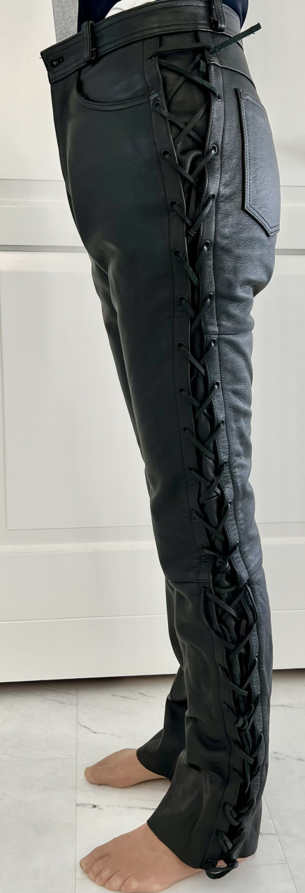 Lederen motorbroek met veters (dames) mt 36L