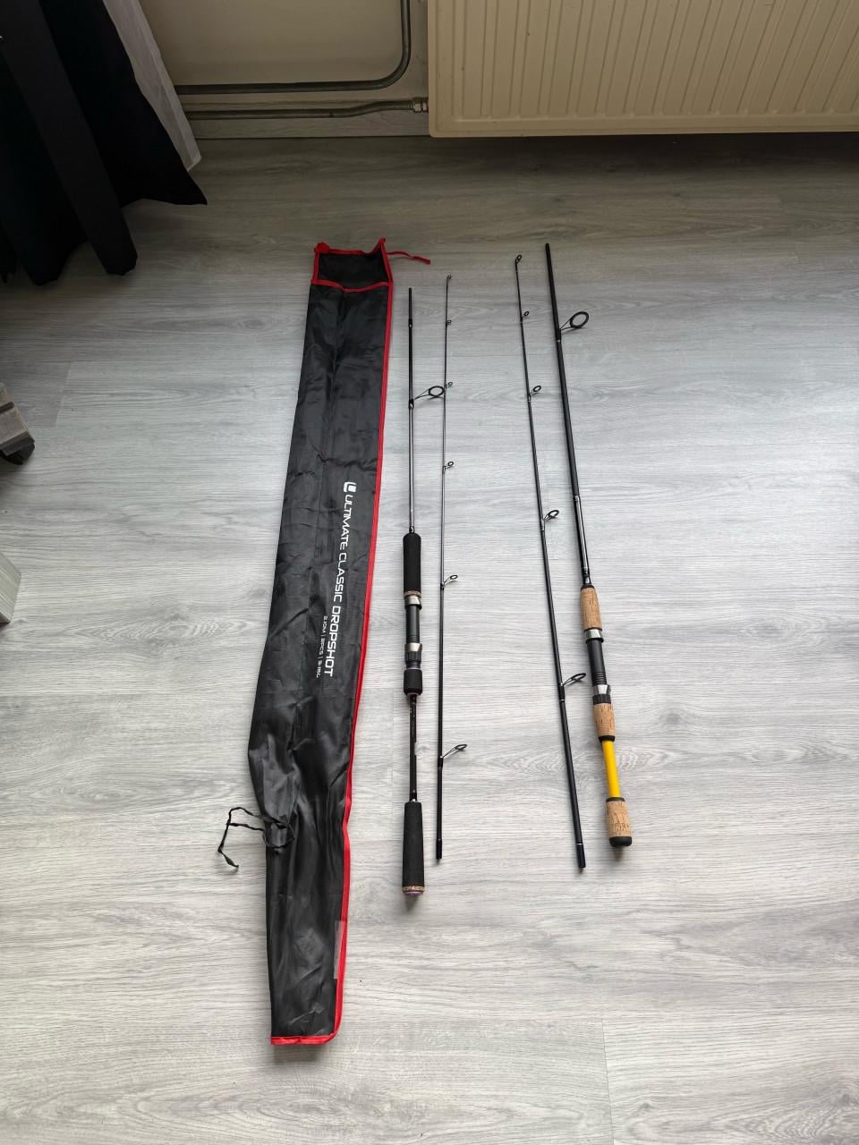 Complete vissers set : 6 hengels , 11 Molens & toebehoren