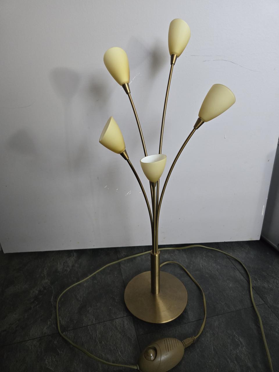 Goudkleurige tafellamp met 5 kelkjes, dimbaar