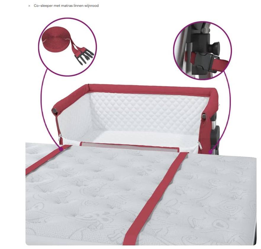 Casa xl  Co-sleeper met matras linnen wijnrood