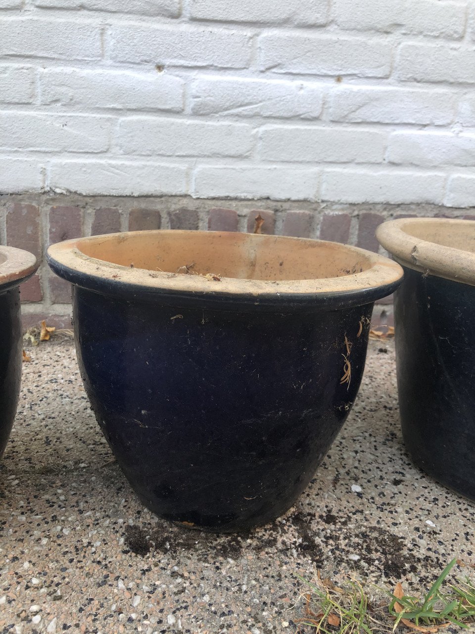4 Bloempotten , geglazuurd , glanzend, blauw