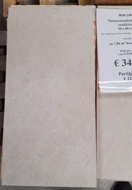 3030-249 ca 7,5 m² zandkleur natuursteenlook tegels, van € 49,95 voor