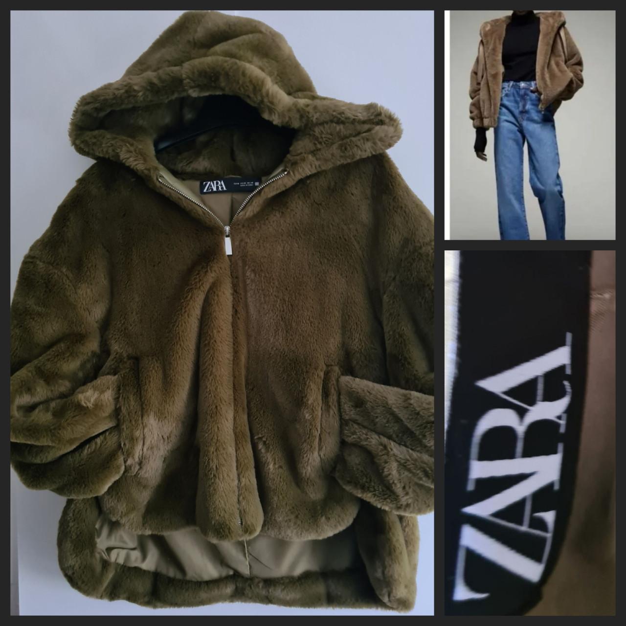 Nieuw ! Zara kaki groene / donker groene fake fur jacket  Maat M