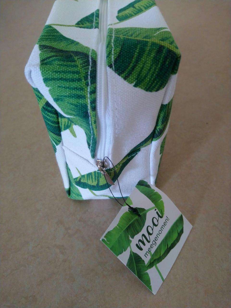 Toilettas / make-up tas wit/groen bladprint - NIEUW