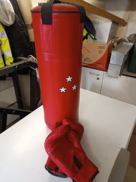 Boksbal met handschoenen