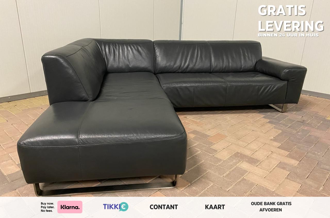 Zwart Antraciet Echt Leren Hoekbank-Gratis Levering NL