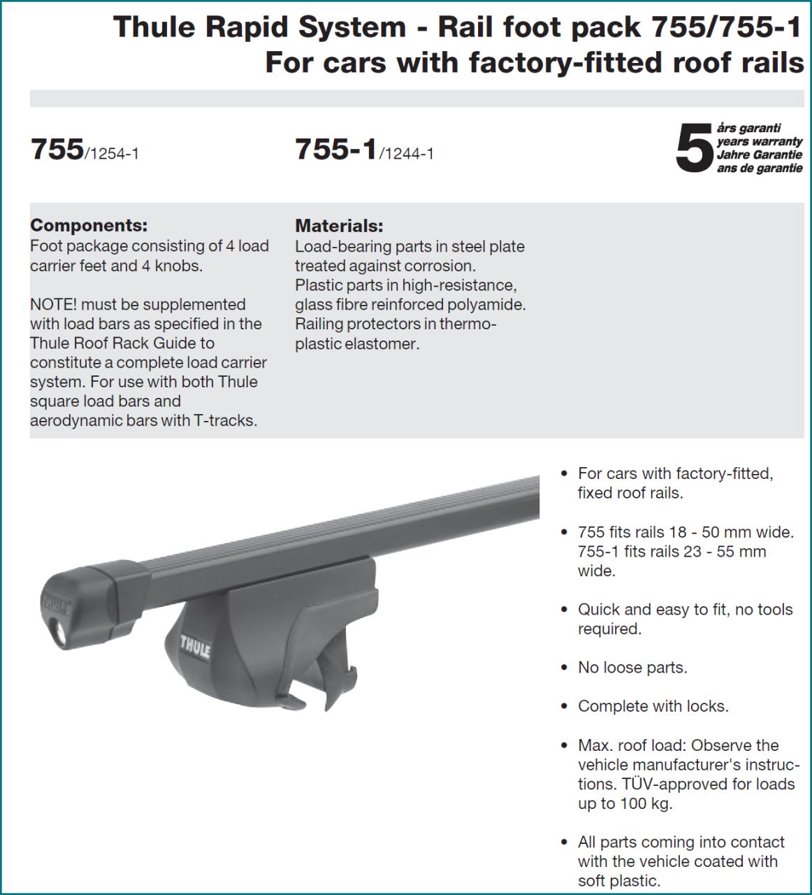 Thule dakdrager voor open dakrails oa. Volvo V50
