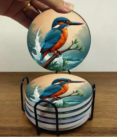 Onderzetters IJsvogel steen met standaard