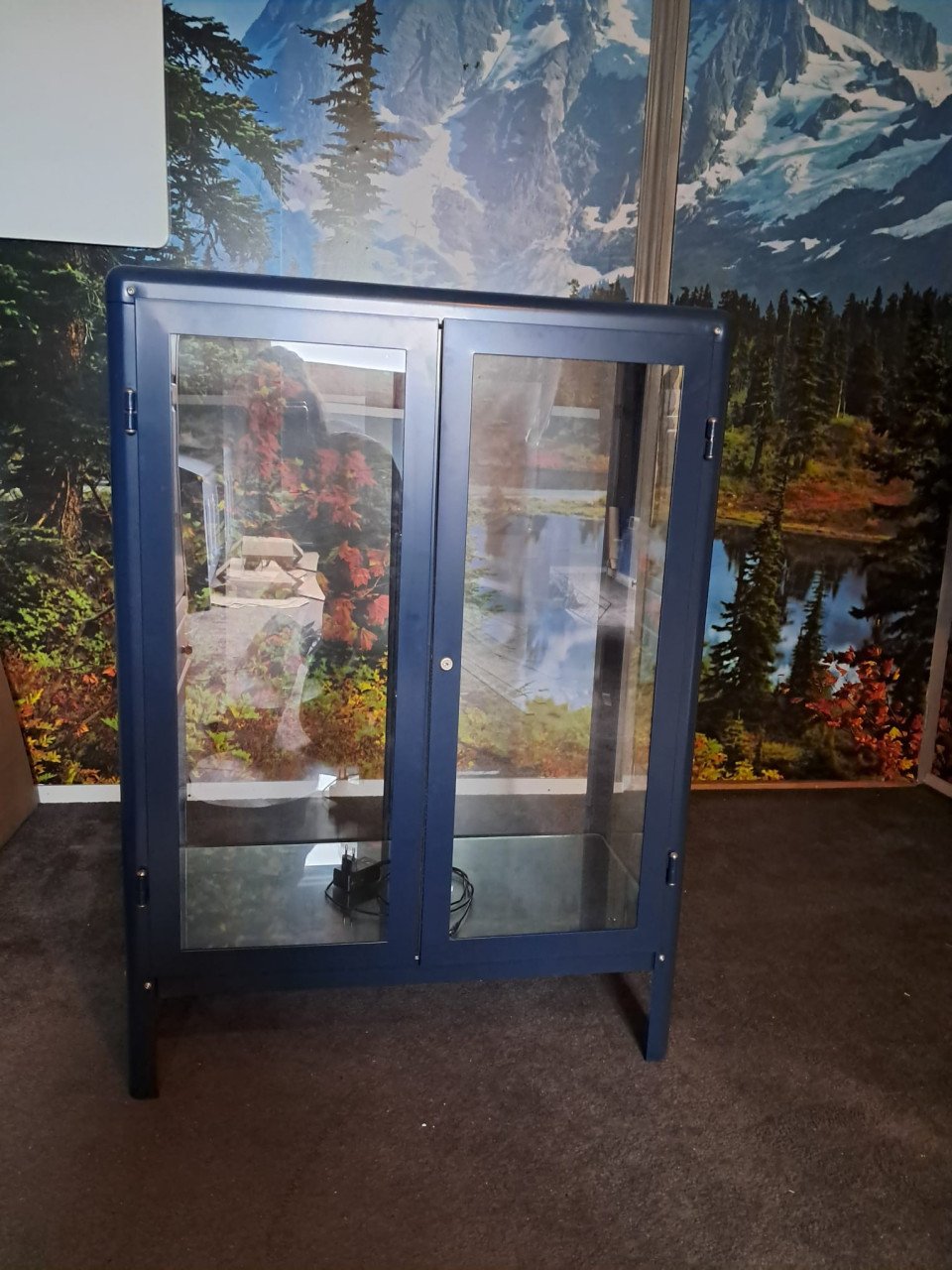 Leuk blauw vitrinekastje