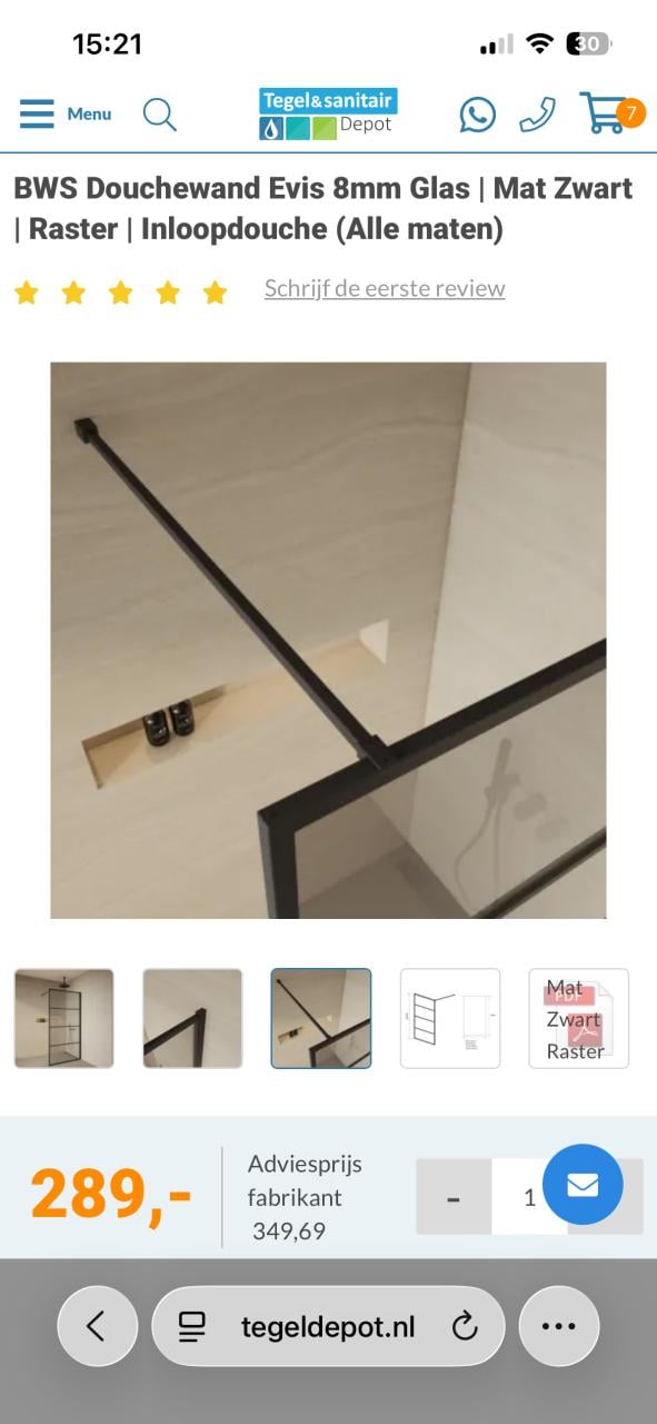 Nieuw in doos: Glazen douchewand 200 * 120