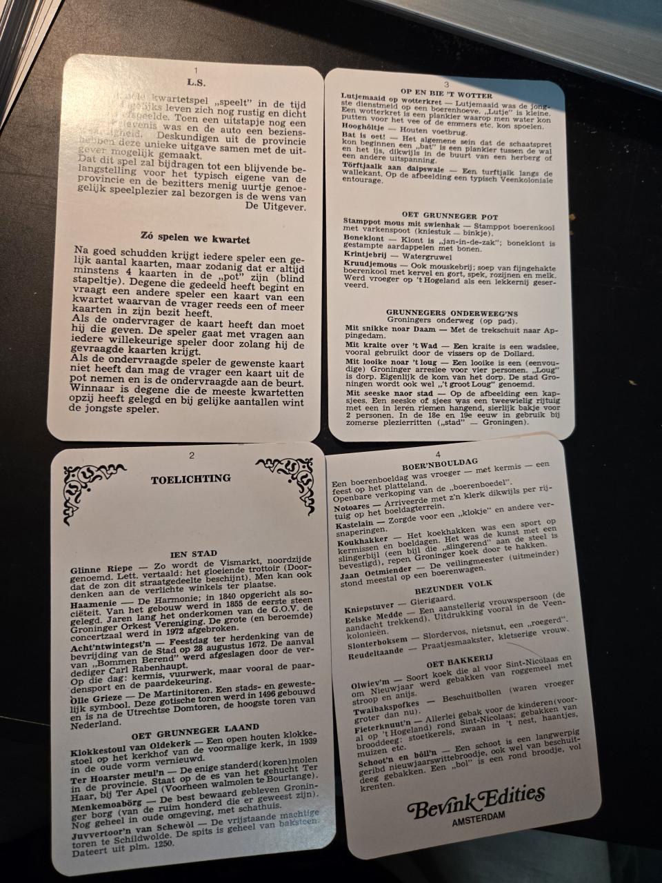 Ol Grunneger kwartet, een historisch kaartspel Bevink Edities rond 1990.