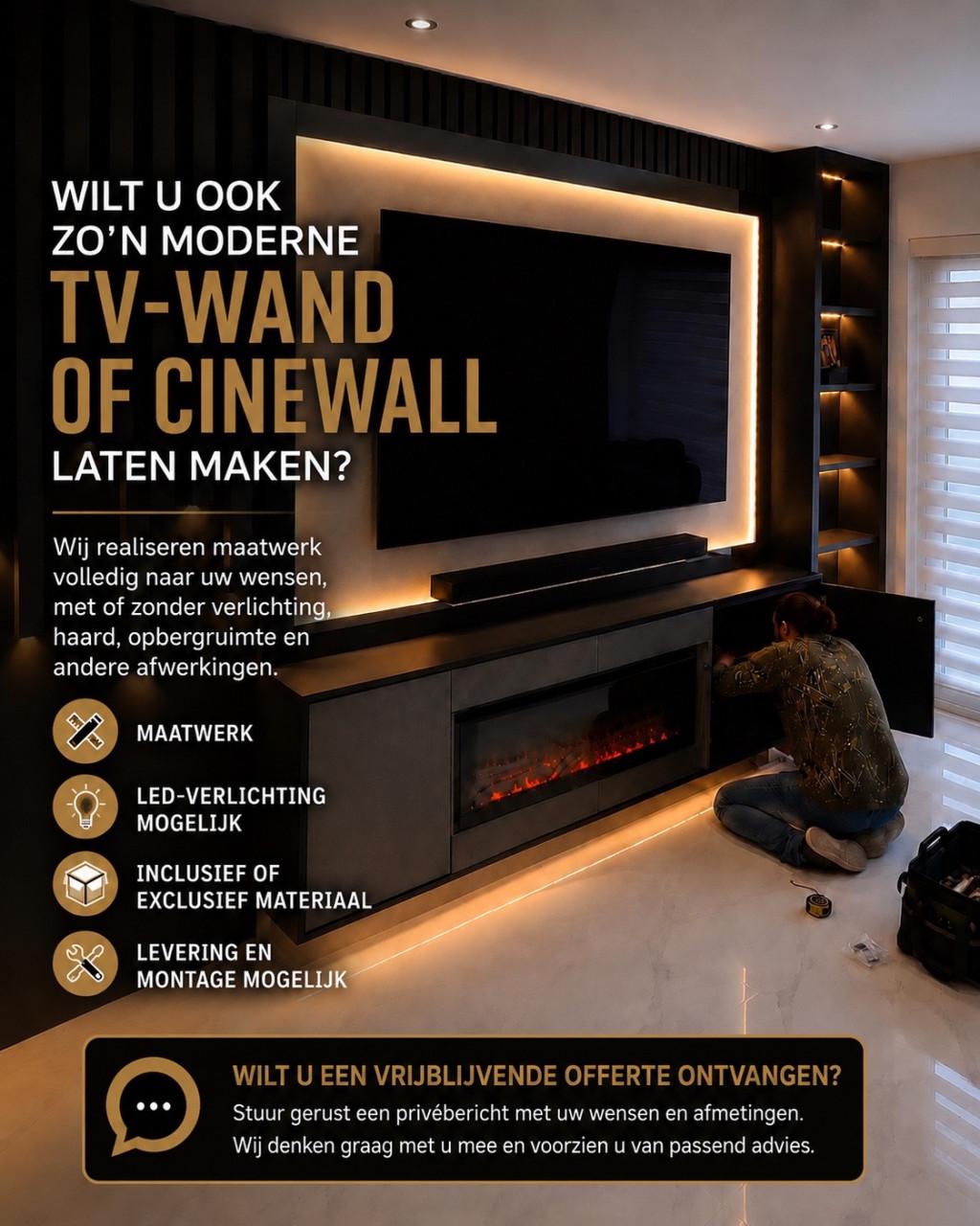 TV-Wand / Cinewall Op Maat | Inclusief Montage