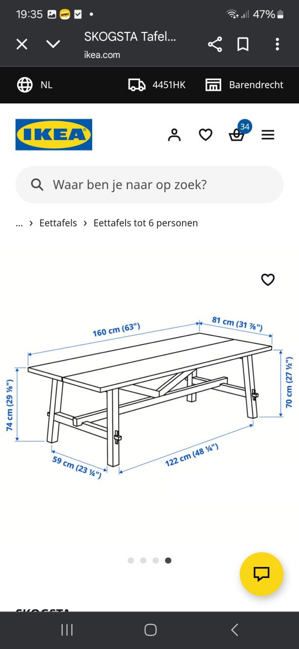 Eettafel + 2 bankjes skogsta ikea