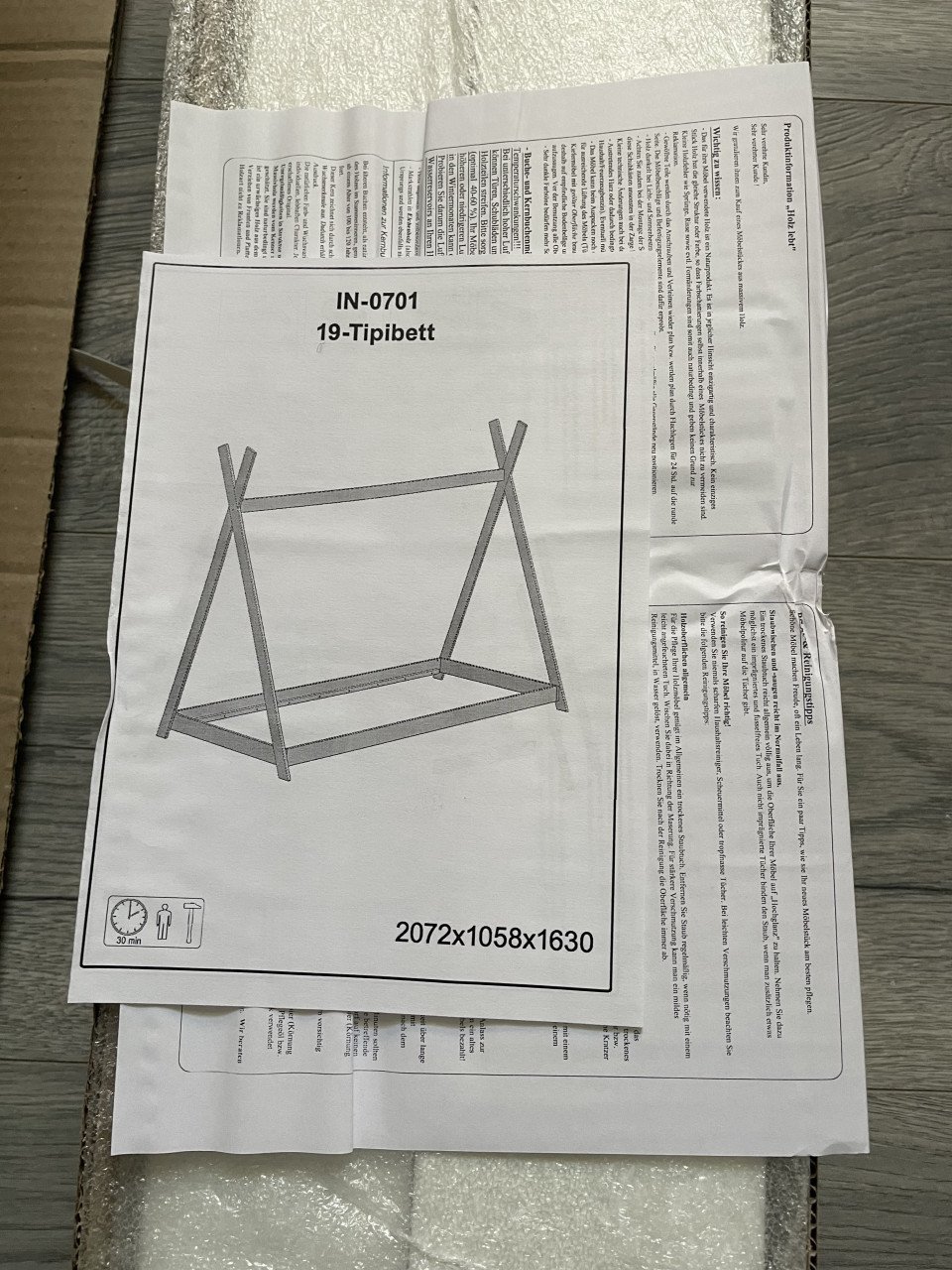 Nieuw in doos: tipi vloerbed kinderbed peuterbed wit hout