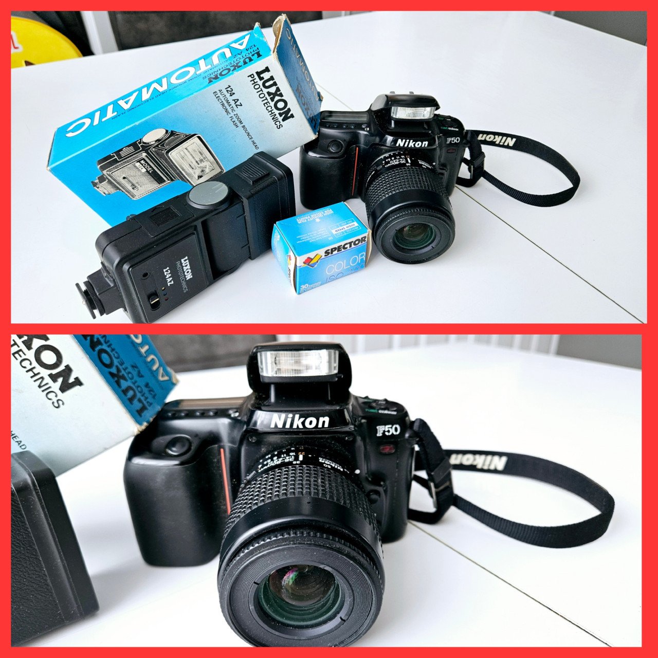Nikon F50 analoge camera met lens + flitser + filmrolletje