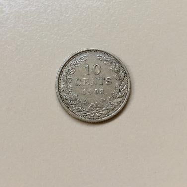 3 zilveren dubbeltjes Wilhelmina (10 cent 1903, 1914, 1918)