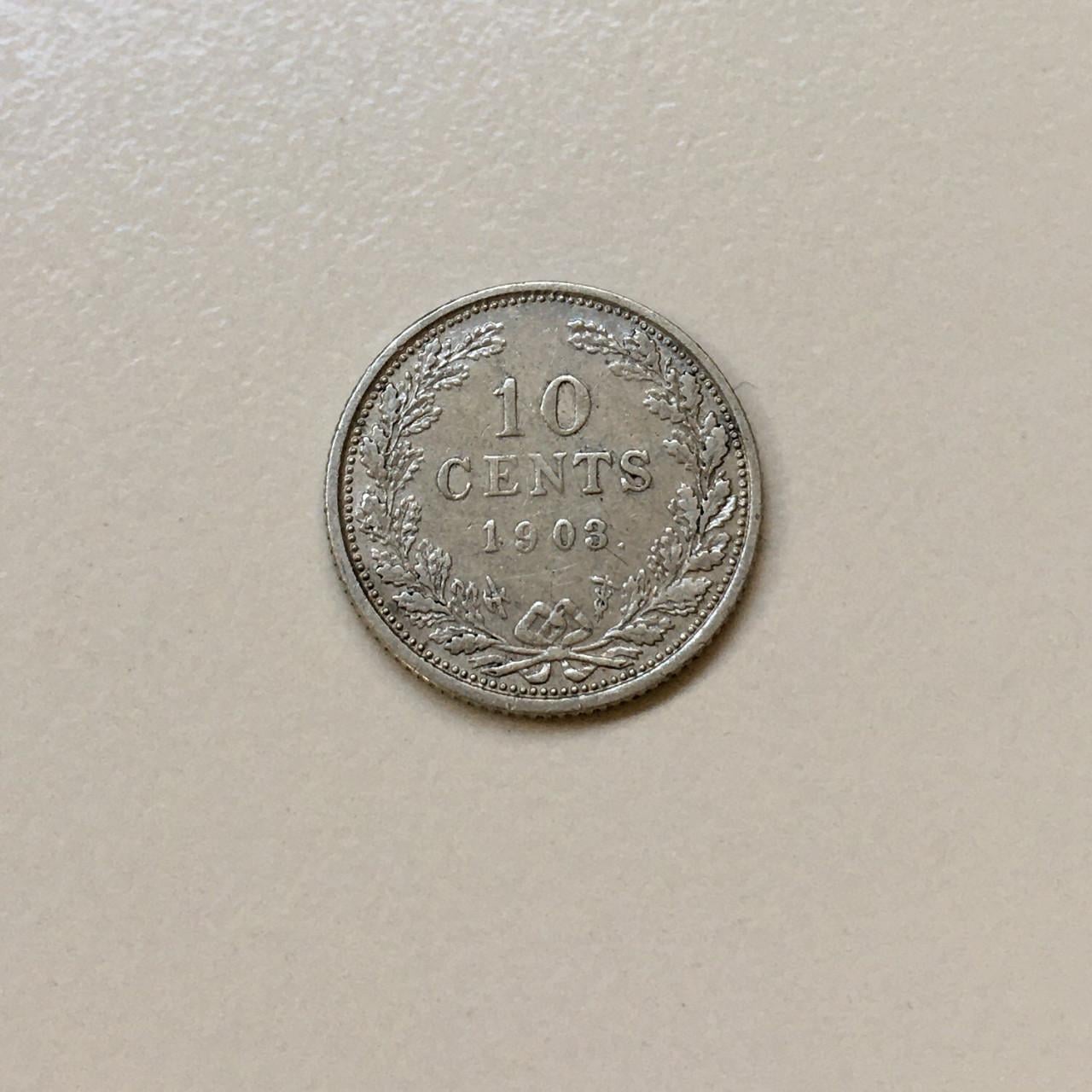 3 zilveren dubbeltjes Wilhelmina (10 cent 1903, 1914, 1918)