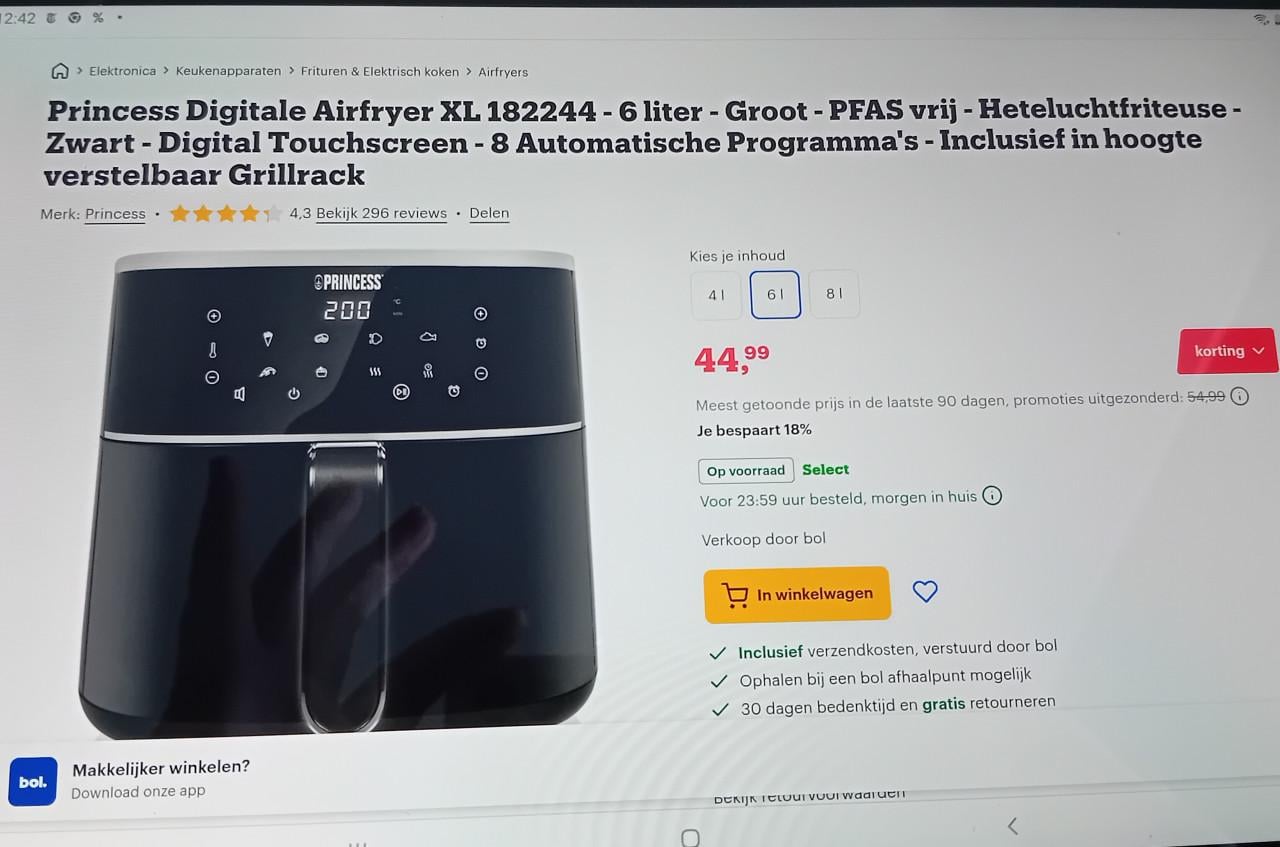 Z.g.a.n. Princess digitale airfryer XXL 6 ltr