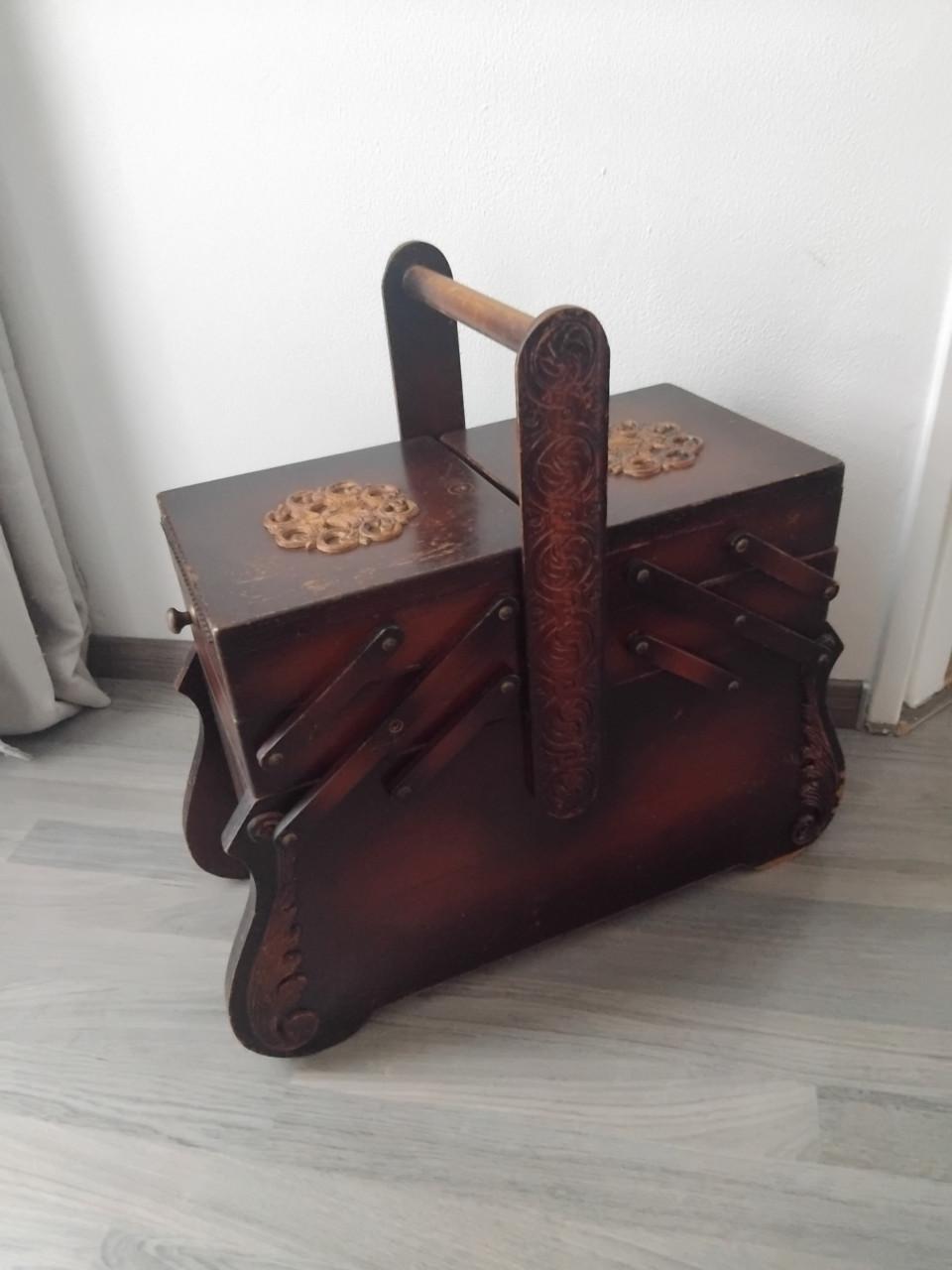 Antieke Harmonica Naaikist Hout