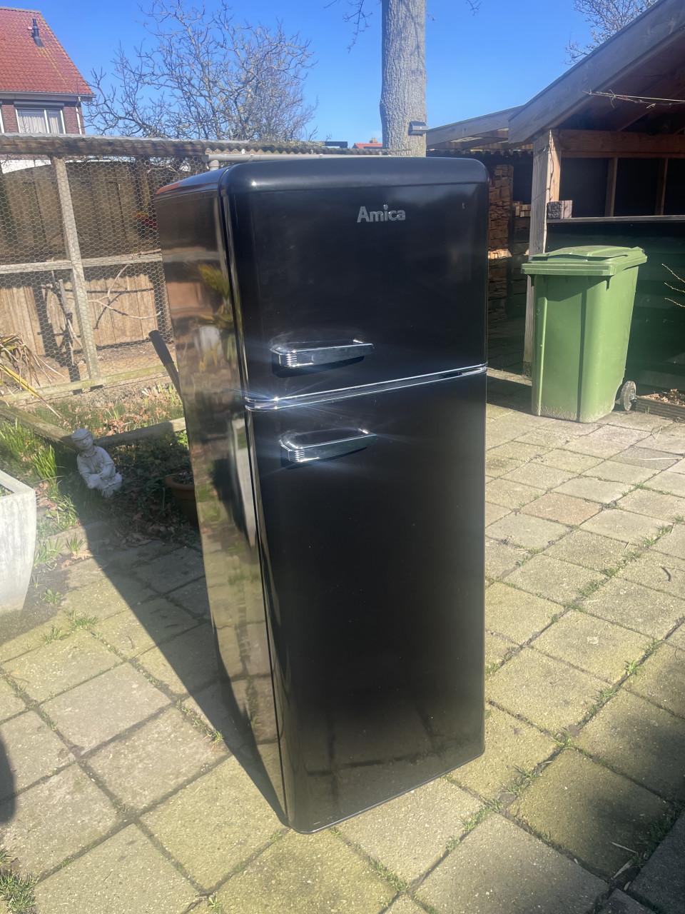 Amica koelvries combinatie koelkast retro chroom