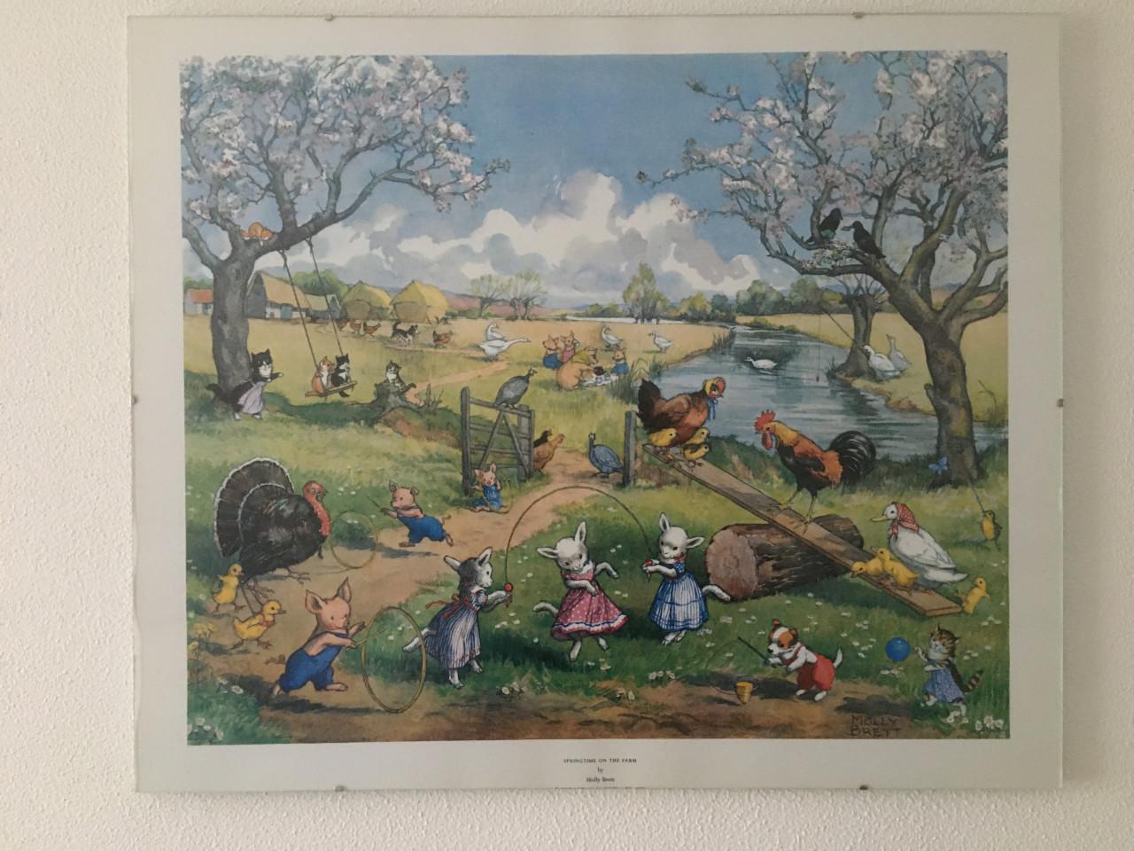 Poster van Molly Bratt "Springtime on the farm". Afmeting: 60 x 50 cm.