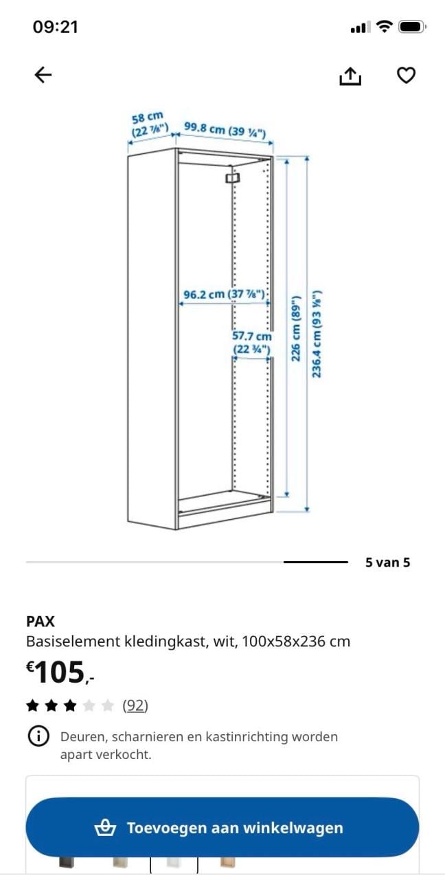 Ikea Pax kast met deuren Reinsvoll 100*58*236 cm