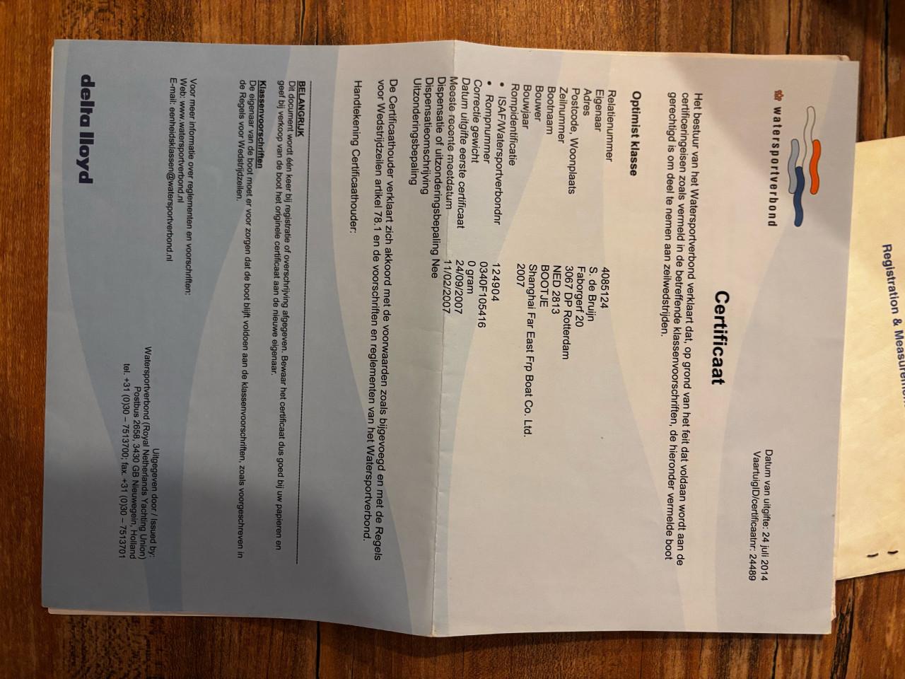 Wedstrijd optimist met meetbrief