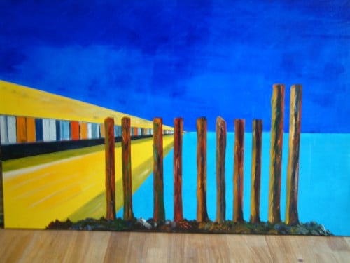 Strand  let op 120 x 80 doek  olie verf  1985 geschilderd om iets anders