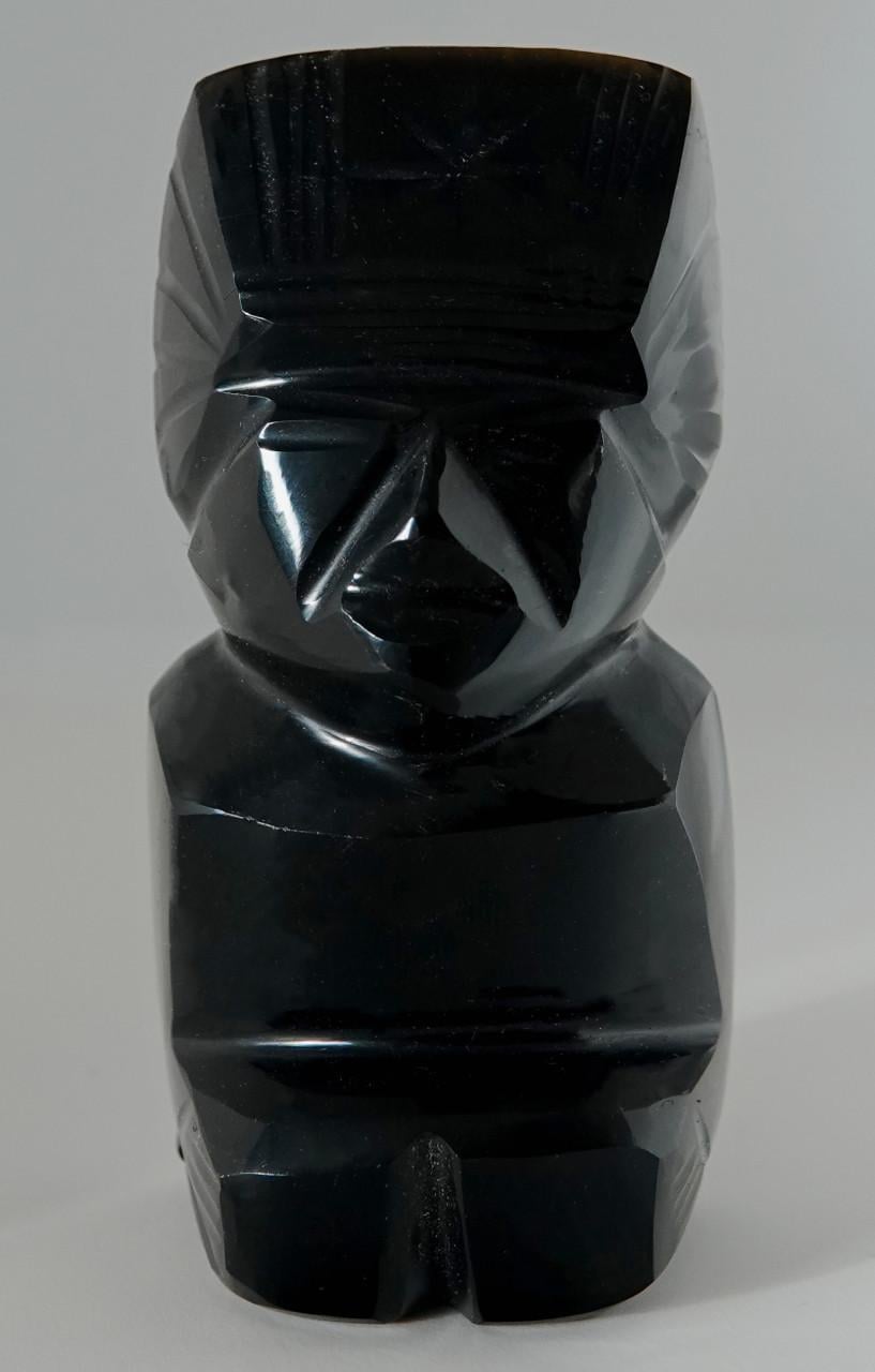 Obsidiaan Maya Inca beeldje uit 1979, Mexico, handgesneden