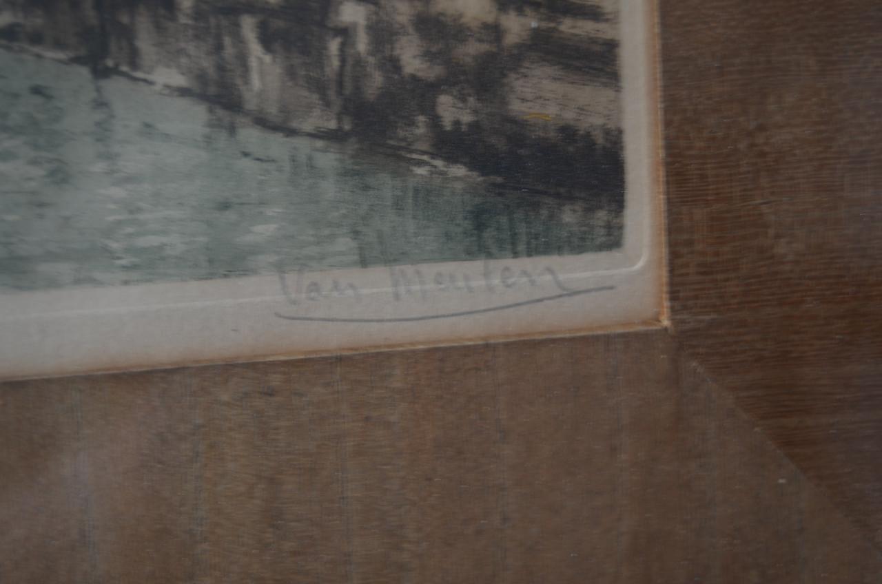 Grote kleurenets (?) Stadsgezicht Brugge, gesigneerd 'van Meulen'