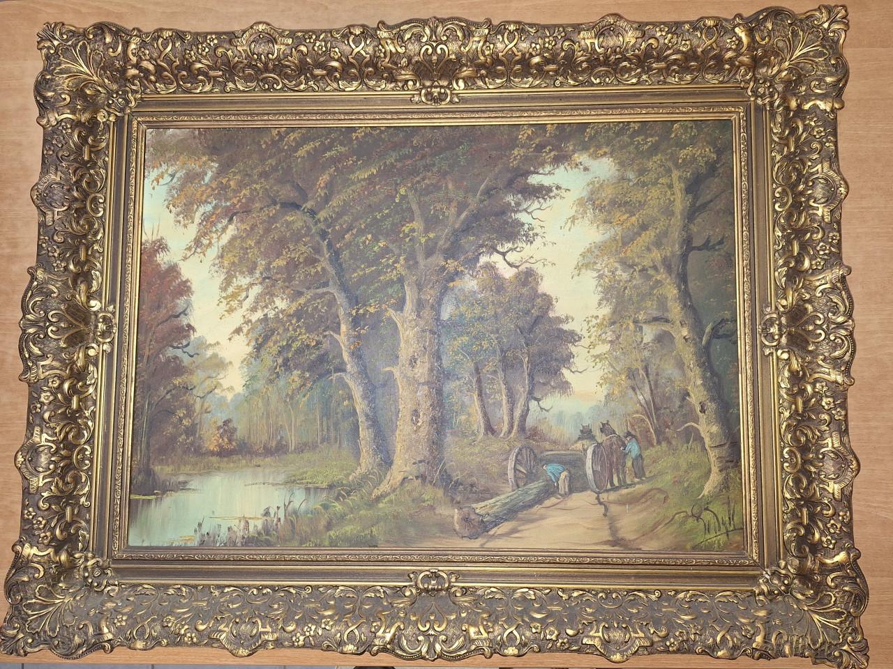 Schilderij paarden trekken boom