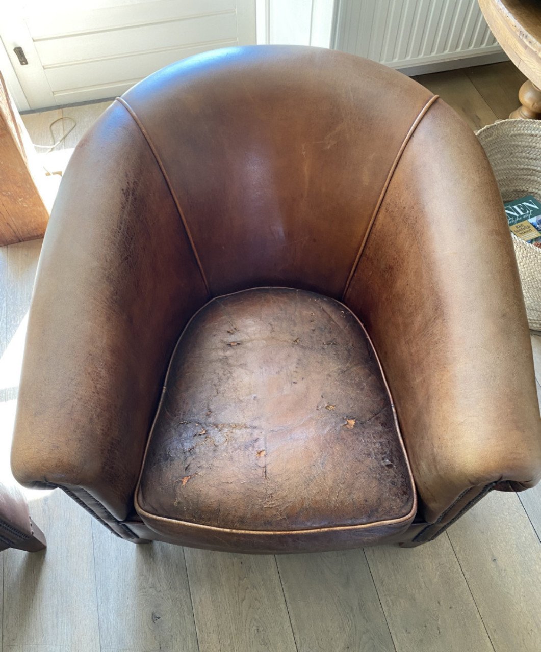 Set vintage schapenleren clubfauteuils