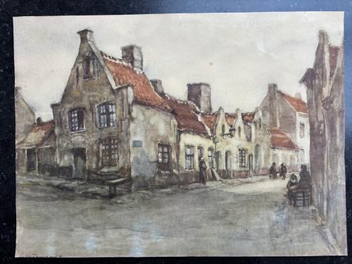 Nostalgische aquarel van een pittoreske straathoek