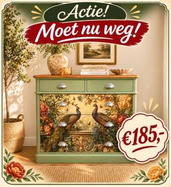 Unieke ladekast met pauwen decoupage