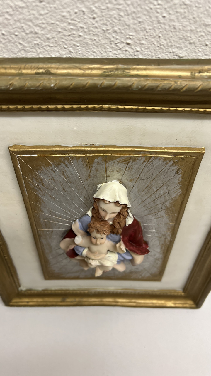 Wandbord ornament Maria en Jezus reliëf 23x28