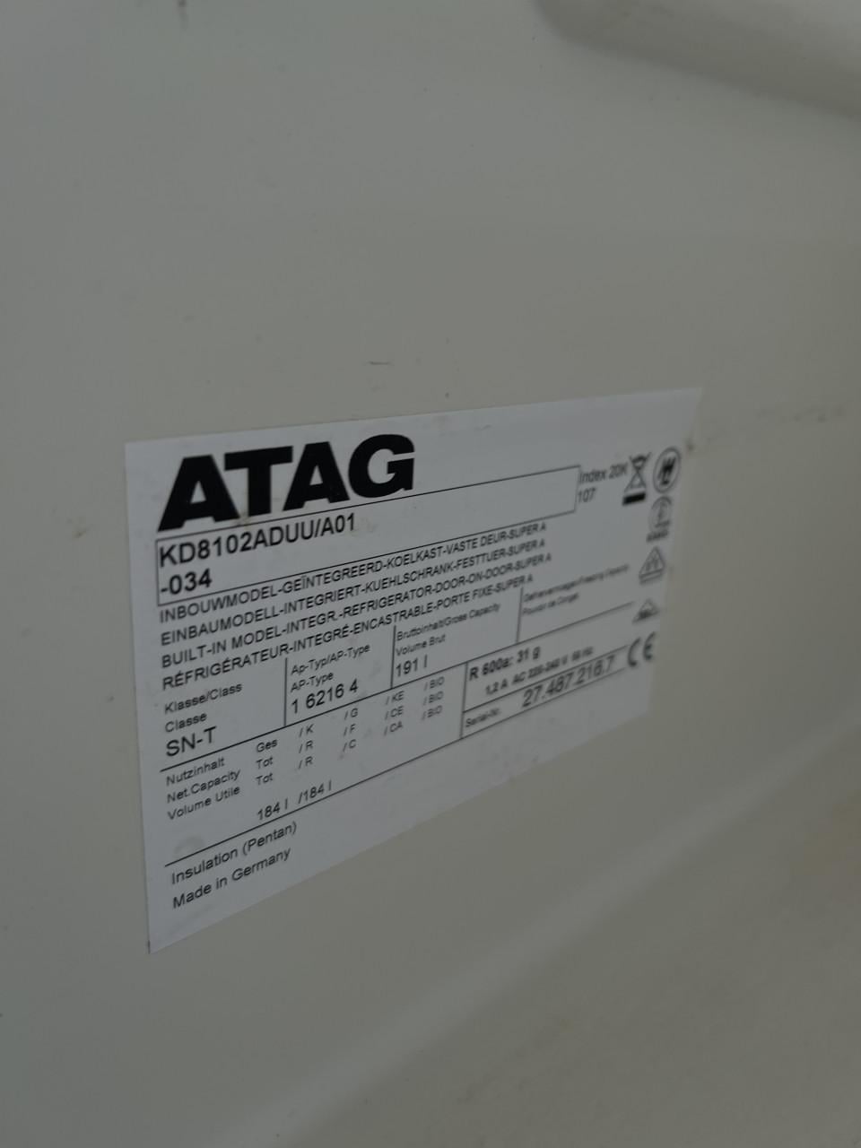 A++ klasse Liebherr/ATAG inbouw koelkast 102x54 cm. 191 liter