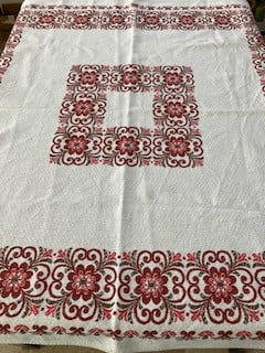 MOOI ORIGINEEL OOSTENRIJKS TAFELKLEED Vintage Geweven Middelgroot Rood/Wit