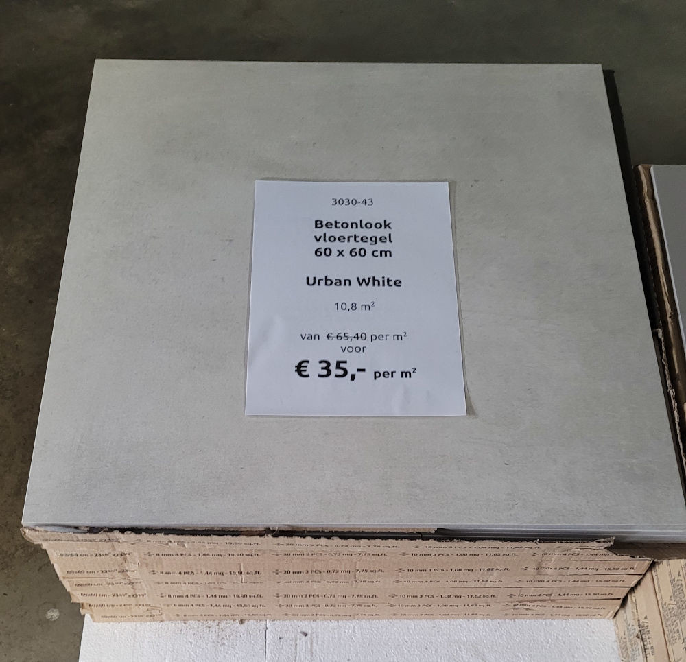 3030-43 Betonlook vloertegels, Urban White 60x60, per m² van € 65,40 voor