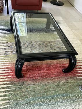 Salontafel zwart lak met glasplaat 1,20x0,80 m.