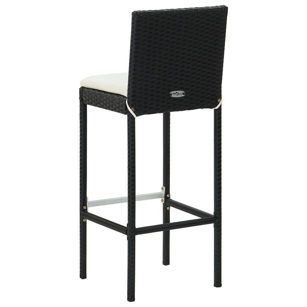 Barkrukken met kussens 2 st poly rattan zwart
