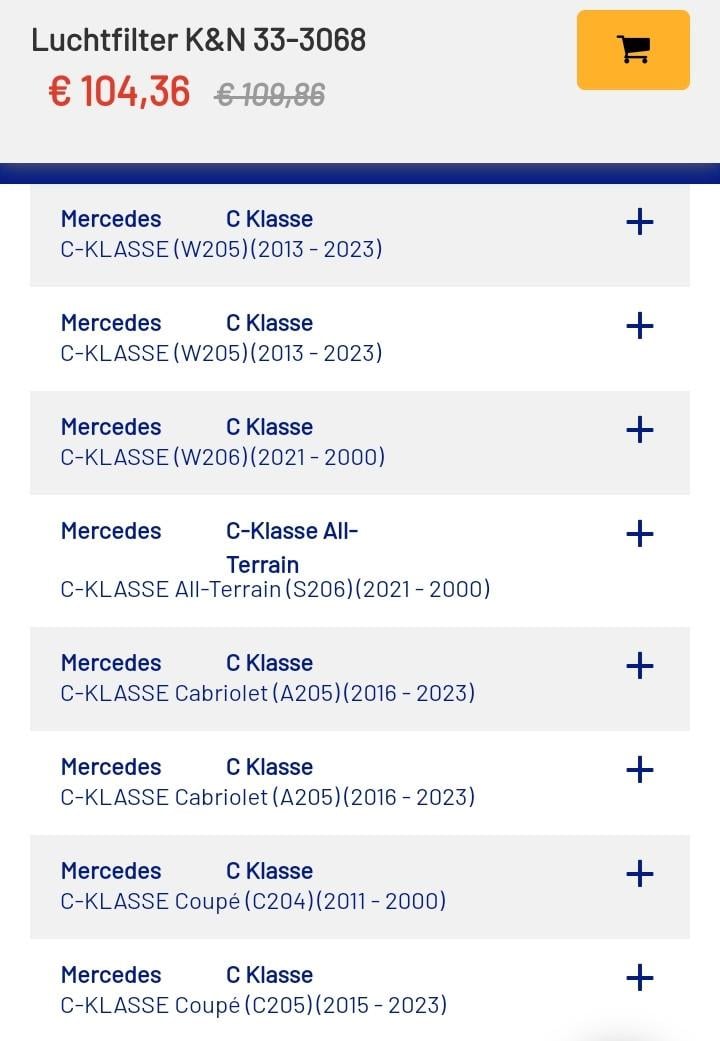 K&N luchtfilter Mercedes (NIEUW) 33-3068