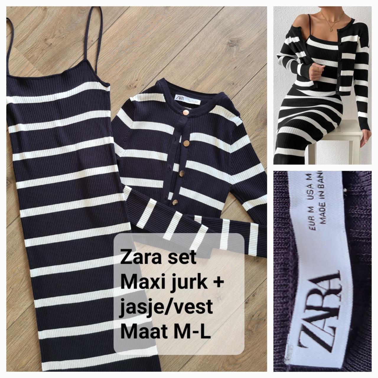 Zara gestreepte set bestaat uit een maxi-jurk + jasje / vestje