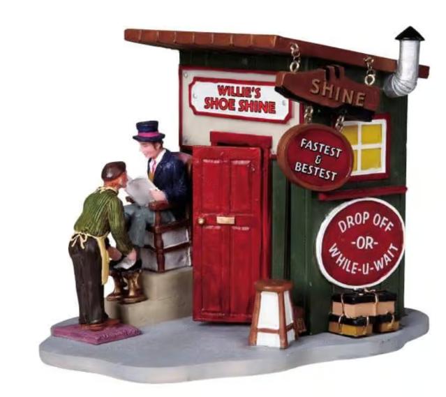 Lemaxdecoratie schoenpoets winkel: Willie’s Shineshack, kersthuisje