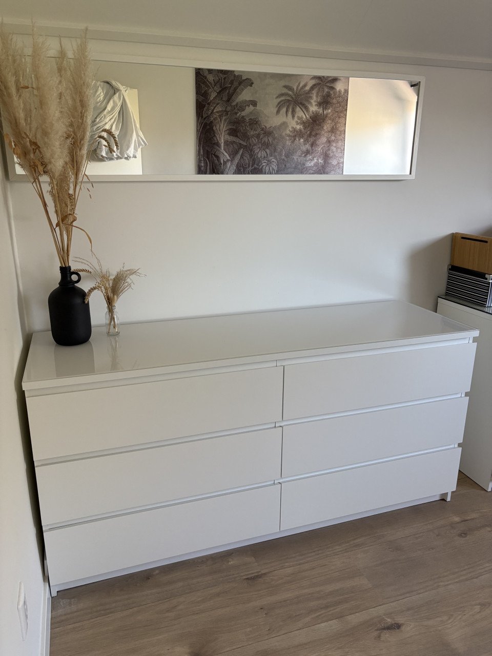 IKEA MALM ladekast wit 6 lades met glasplaat 160x78 cm
