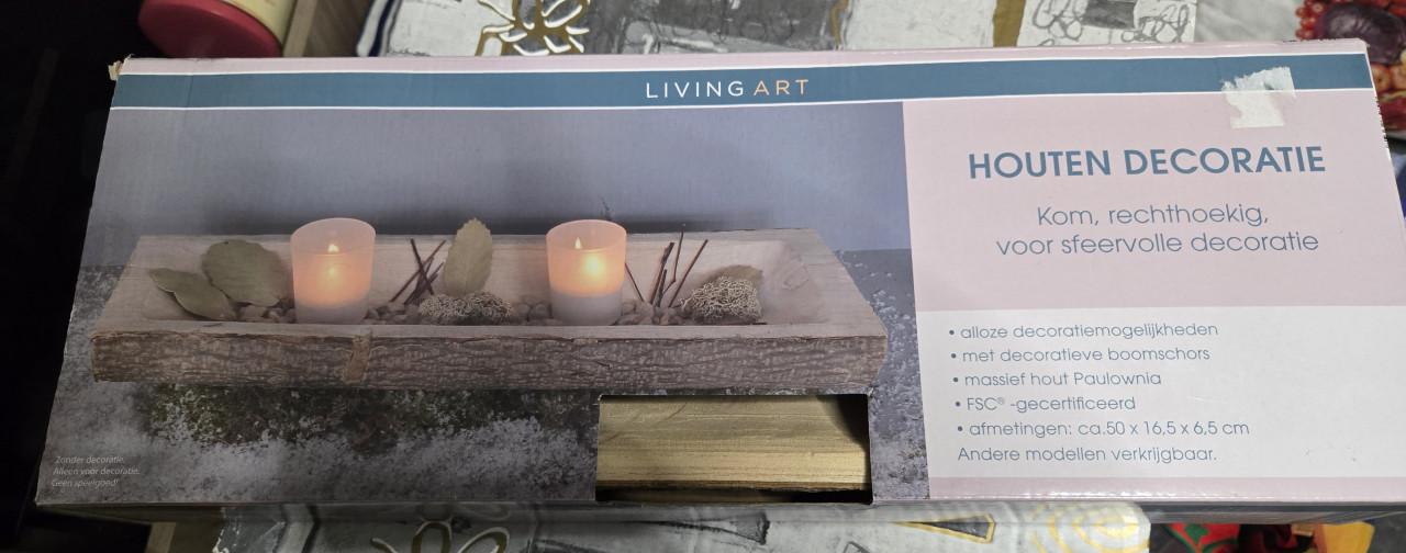 Houten decoratieve kom (rechthoekig)  voor sfeervolle tafeldecoratie