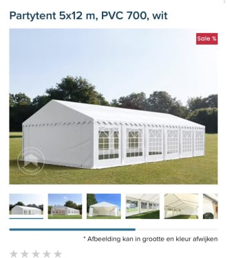 Te huur: Partytent 5x12 (PVC) + 3 biertafelsets
