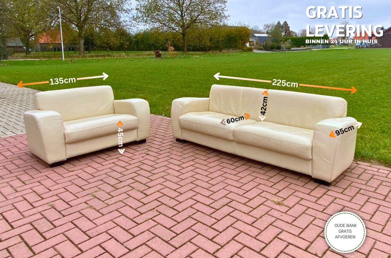 GRATIS LEVERING Mooie Echt Leer 3 + 1.5 -zits Bankstel