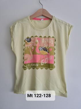 Licht geel shirt met flamingo's  Mt 122-128